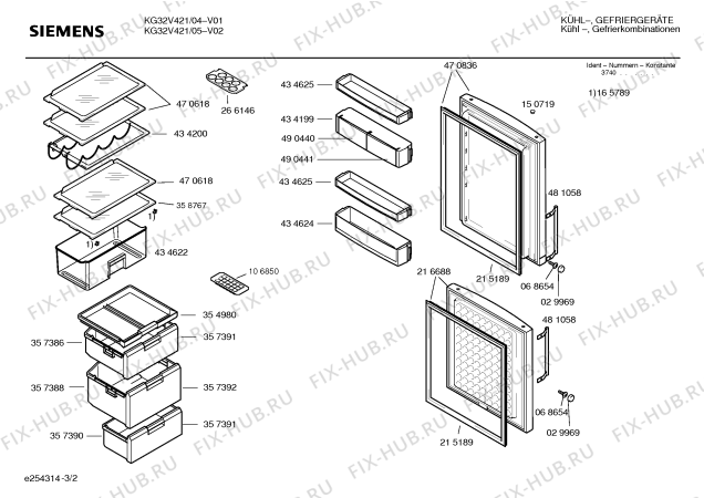 Схема №2 KG32V421 с изображением Дверь для холодильной камеры Siemens 00470836