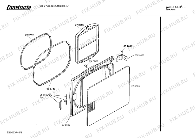 Схема №3 CT27030 CT 2703 с изображением Ручка для сушильной машины Bosch 00096356