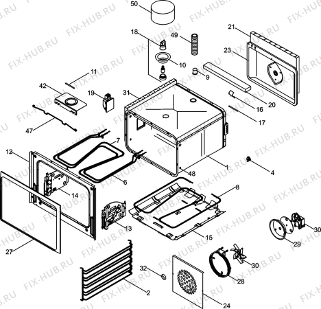 Взрыв-схема плиты (духовки) Aeg 5020V-MA - Схема узла H10 Main Oven Cavity (large)