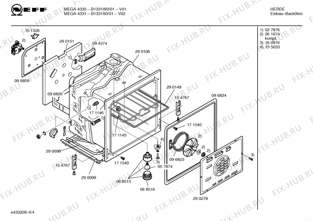 Взрыв-схема плиты (духовки) Neff B1331S0 - Схема узла 04