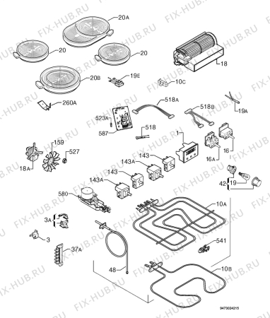 Взрыв-схема плиты (духовки) Privileg 851.749 2/30718 - Схема узла Electrical equipment 268