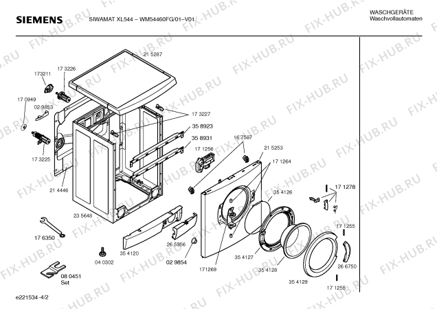 Схема №1 WM54460FG SIWAMAT XL544 с изображением Инструкция по установке и эксплуатации для стиралки Siemens 00524612