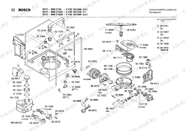 Взрыв-схема посудомоечной машины Bosch 0730103568 S212 - Схема узла 02