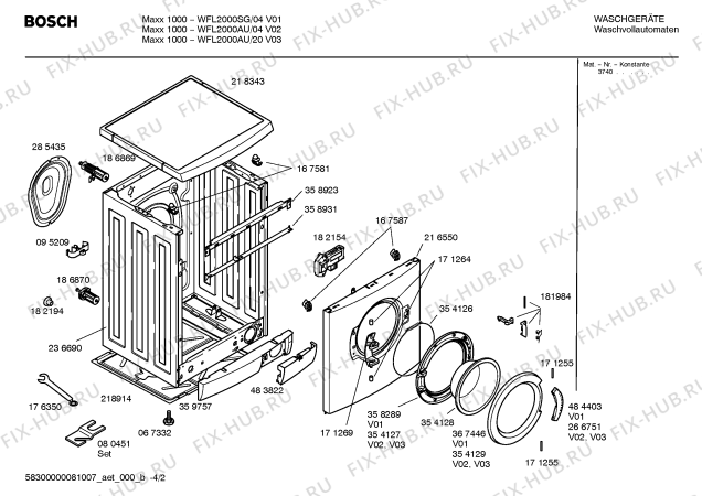 Схема №1 WFL2000AU Maxx1000 с изображением Таблица программ для стиральной машины Bosch 00582115