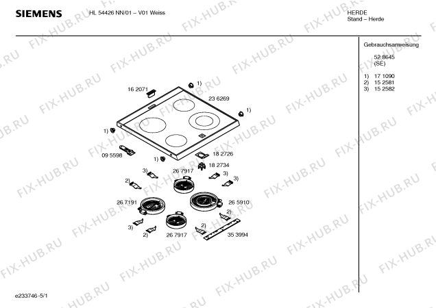 Схема №2 HL53525EU с изображением Стеклокерамика для плиты (духовки) Siemens 00236269