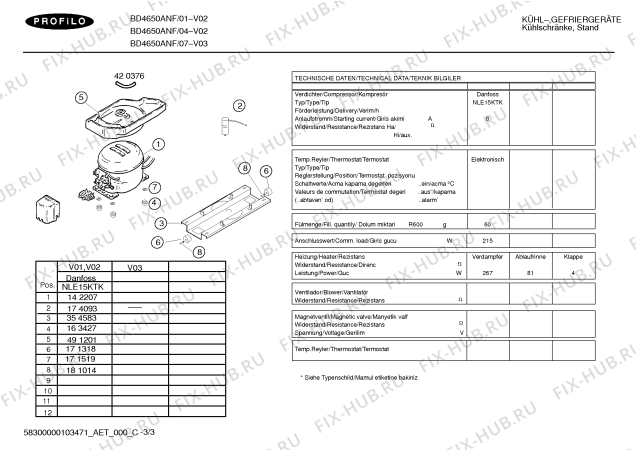 Взрыв-схема холодильника Profilo BD4650ANF - Схема узла 03