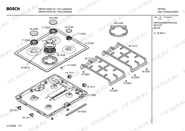 Схема №1 NNH615ENL Bosch с изображением Инструкция по установке и эксплуатации для плиты (духовки) Bosch 00585121