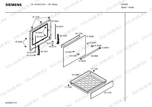 Взрыв-схема плиты (духовки) Siemens HL54729EU - Схема узла 04