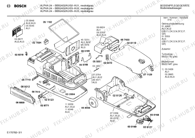 Схема №2 BBS2432AU ALPHA 24 с изображением Верхняя часть корпуса для мини-пылесоса Bosch 00284571