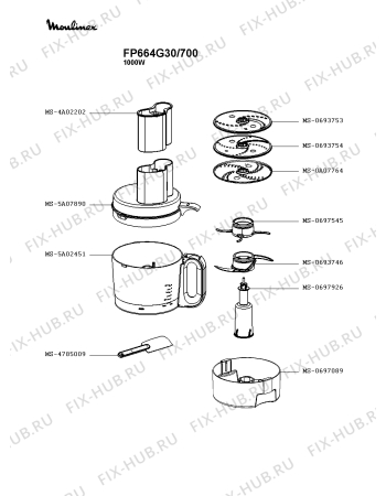 Взрыв-схема кухонного комбайна Moulinex FP664G30/700 - Схема узла 1P004244.5P2