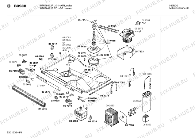 Взрыв-схема микроволновой печи Bosch HMG8422AU - Схема узла 04