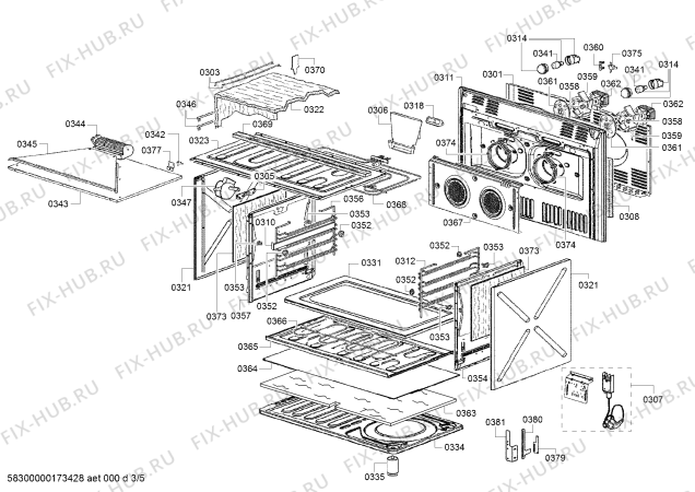 Взрыв-схема плиты (духовки) Siemens HQ738256E - Схема узла 03