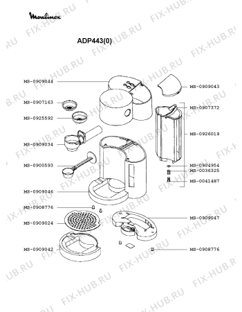 Взрыв-схема кофеварки (кофемашины) Moulinex ADP443(0) - Схема узла WP001878.8P2