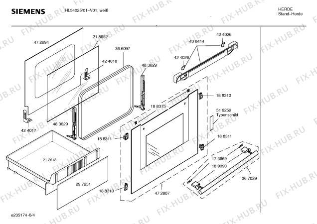 Схема №2 HL54025 с изображением Фронтальное стекло для плиты (духовки) Siemens 00472807
