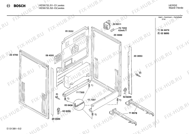 Взрыв-схема плиты (духовки) Bosch HES672L - Схема узла 02