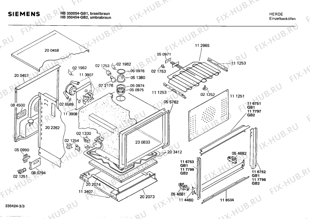Взрыв-схема плиты (духовки) Siemens HB350454 - Схема узла 03