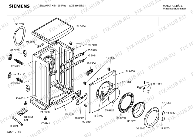 Схема №2 WXS1165IT SIWAMAT XS1165 Plus с изображением Инструкция по установке и эксплуатации для стиральной машины Siemens 00585412
