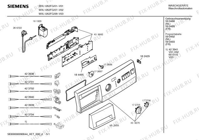 Схема №4 WXL1262FG Siwamat XL1262 с изображением Таблица программ для стиралки Siemens 00590492