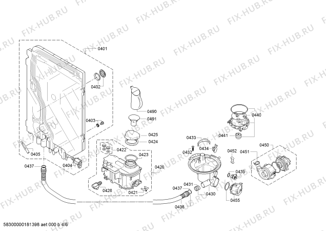 Взрыв-схема посудомоечной машины Siemens SN58R560DE, Extraklasse, Made in Germany - Схема узла 04