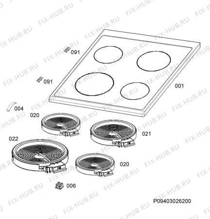 Взрыв-схема плиты (духовки) Electrolux EKC60309FX - Схема узла Hob