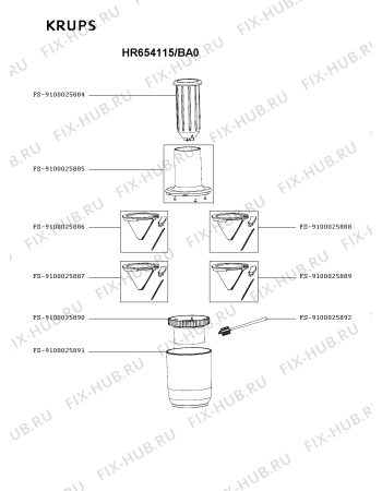 Схема №1 HR654115/BA0 с изображением Корпусная деталь для электрокомбайна Krups FS-9100026374