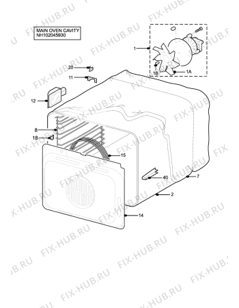 Взрыв-схема плиты (духовки) Moffat MDB900X - Схема узла H10 Main Oven Cavity (large)