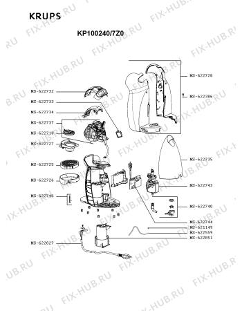 Схема №1 KP100940/7Z1 с изображением Провод для электрокофемашины Krups MS-622827