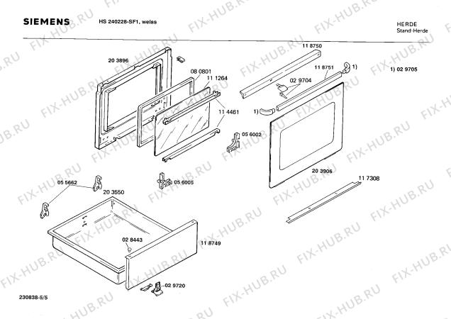 Взрыв-схема плиты (духовки) Siemens HS240228 - Схема узла 05