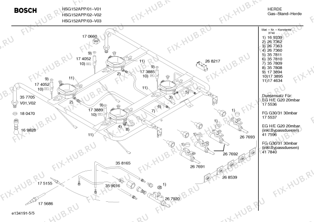 Схема №3 HSG152APP Bosch с изображением Инструкция по эксплуатации для плиты (духовки) Bosch 00580029