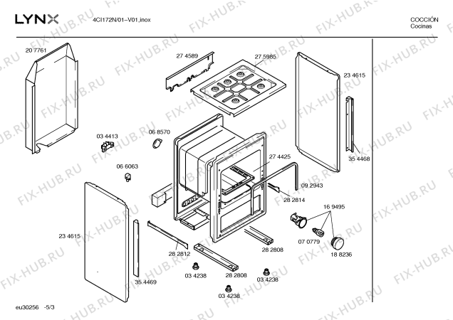 Взрыв-схема плиты (духовки) Lynx 4CI172N - Схема узла 03