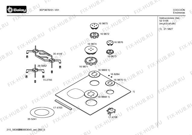 Схема №1 3EP387B с изображением Стеклокерамика для плиты (духовки) Bosch 00215827