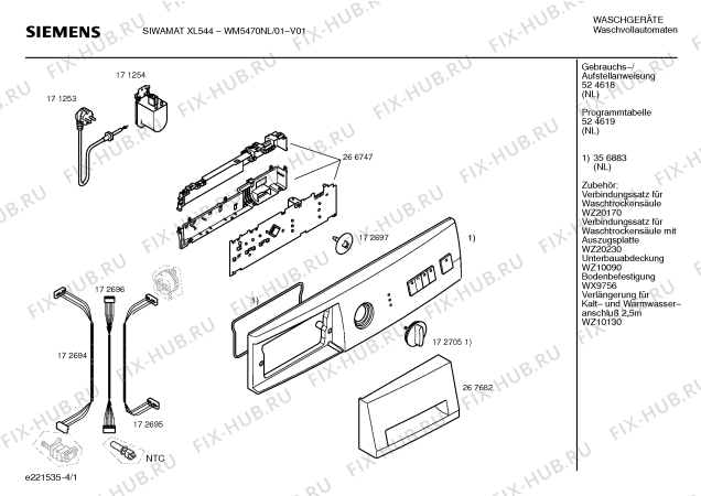Схема №3 WM54470NL SIWAMAT XL544 GRANDEUR с изображением Инструкция по установке и эксплуатации для стиралки Siemens 00524618