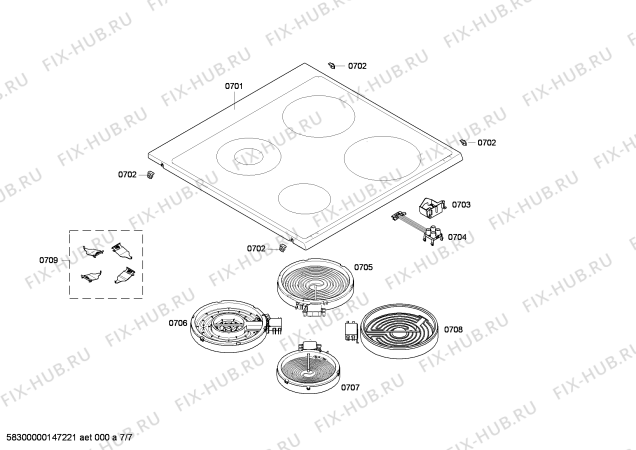 Взрыв-схема плиты (духовки) Siemens HC854260F - Схема узла 07