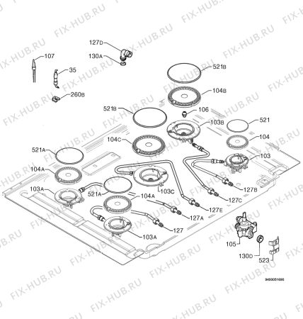 Взрыв-схема плиты (духовки) Rex Electrolux PX750XXV - Схема узла Functional parts 267