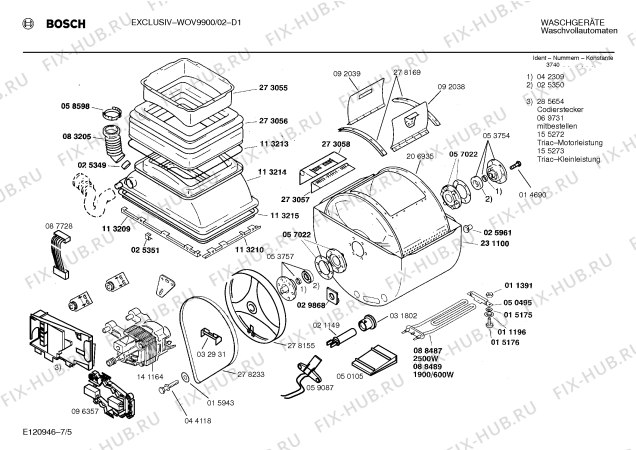 Схема №2 WOV9900 EXCLUSIV с изображением Инструкция по эксплуатации для стиралки Bosch 00516745