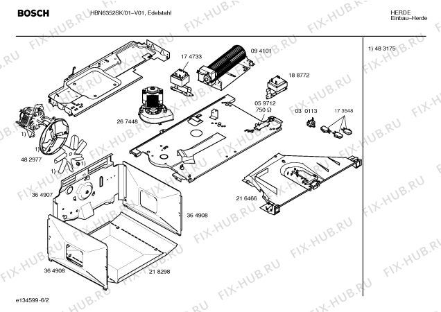 Взрыв-схема плиты (духовки) Bosch HBN6352SK - Схема узла 02