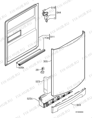 Взрыв-схема посудомоечной машины Electrolux 889_473 - Схема узла Door 003
