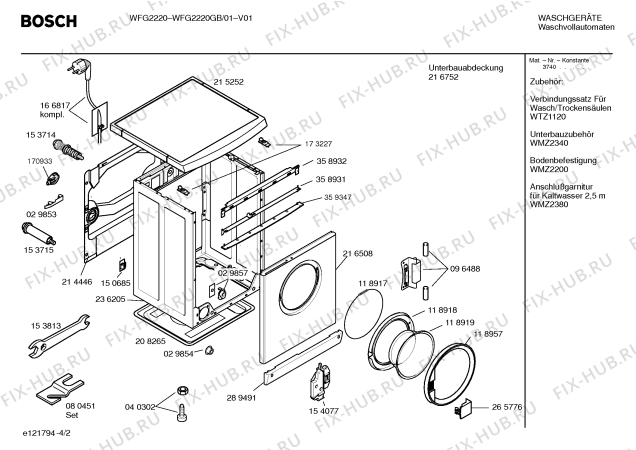 Взрыв-схема стиральной машины Bosch WFG2220GB Precision WFG2220 - Схема узла 02