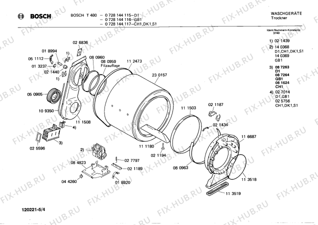 Взрыв-схема сушильной машины Bosch 0728144115 T480 - Схема узла 04