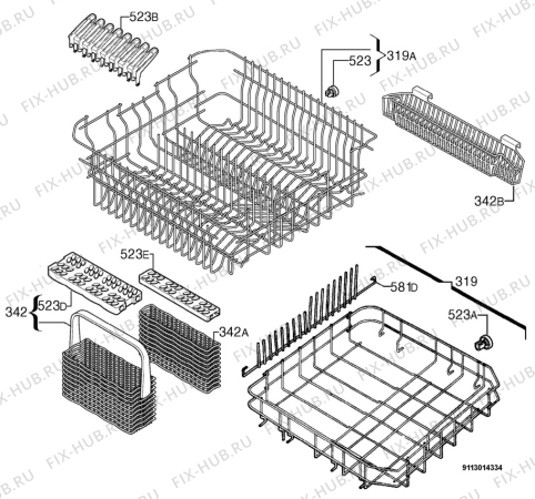 Взрыв-схема посудомоечной машины Privileg 611101_10523 - Схема узла Basket 160