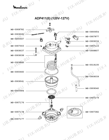 Взрыв-схема кофеварки (кофемашины) Moulinex ADP411(0) - Схема узла RP001878.3P3