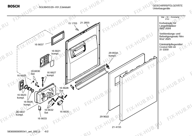 Схема №1 SGU55E08SK с изображением Внешняя дверь для посудомоечной машины Bosch 00214155