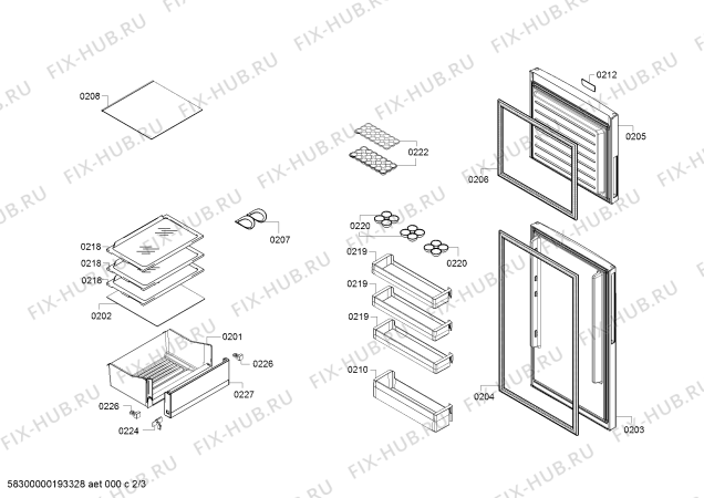 Схема №3 3FS2502WI Balay с изображением Дверь для холодильной камеры Bosch 00718048