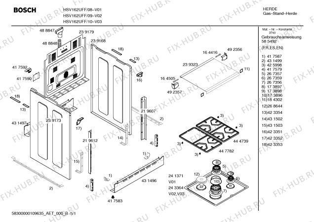 Схема №1 HSV162UFF Bosch с изображением Панель управления для плиты (духовки) Bosch 00446937
