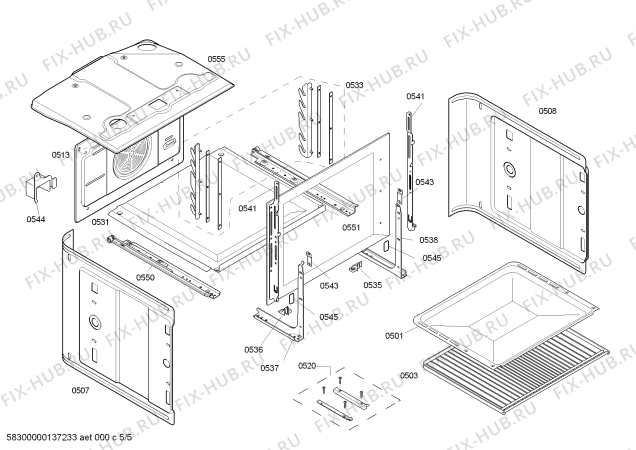 Взрыв-схема плиты (духовки) Bosch HBB43C420E - Схема узла 05