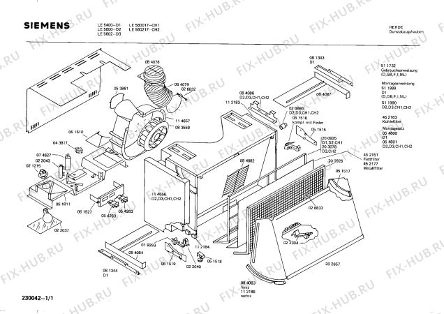 Схема №1 195306243 5036.15I с изображением Инструкция по установке/монтажу для вытяжки Siemens 00511989