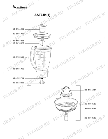 Взрыв-схема кухонного комбайна Moulinex AAT74K(1) - Схема узла FP000195.9P3