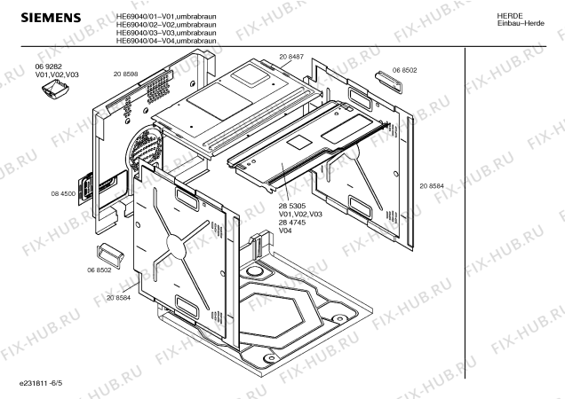 Взрыв-схема плиты (духовки) Siemens HE69040 - Схема узла 05