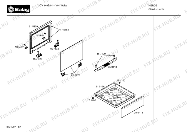 Взрыв-схема плиты (духовки) Balay 3CV448B - Схема узла 04