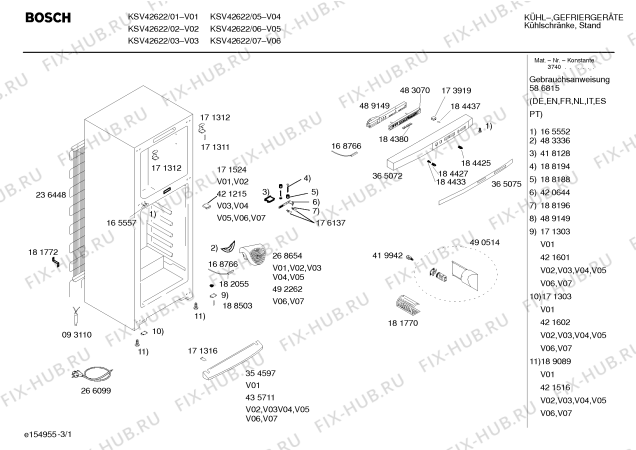 Схема №3 KSV42602NE с изображением Дверь для холодильника Bosch 00219978